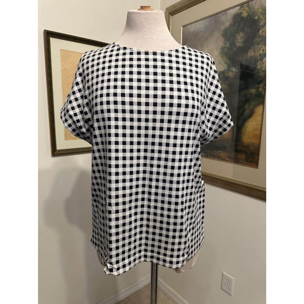 J. Jill Luxe Supima Relaxed Tee - Black/White Plaid  Size Small